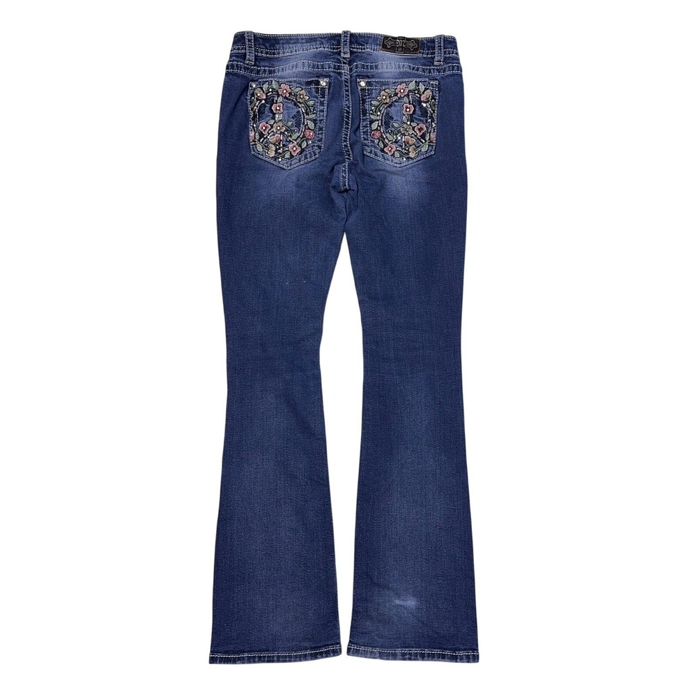 Miss Me Jeans Womens 31 Blue Rhinestone‎ Embellished Bootcut Low Rise Y2K